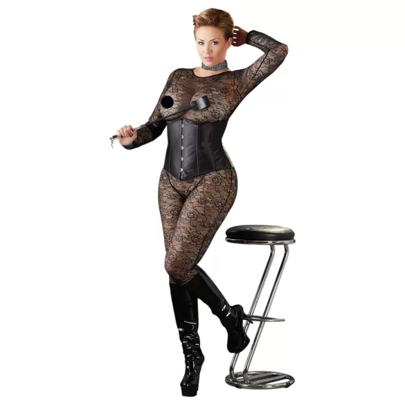 Cottelli Plus Size - corset din satin - negru - 2XL