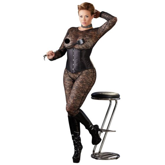 Cottelli Plus Size - corset din satin pentru talie (negru) - 3XL
