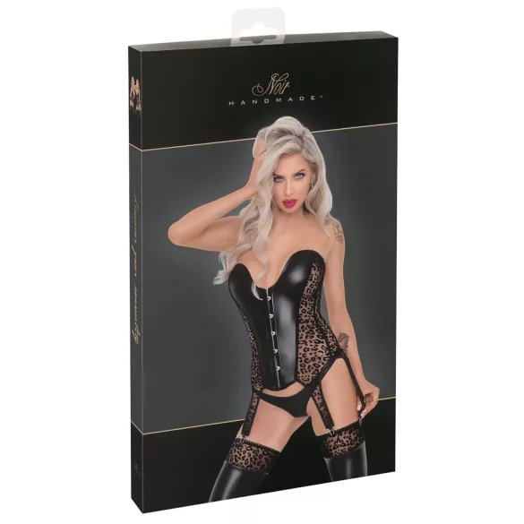 Noir - body cu portjartier - imprimeu leopard - negru