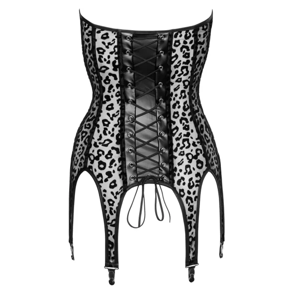 Noir - body cu portjartier - imprimeu leopard - negru