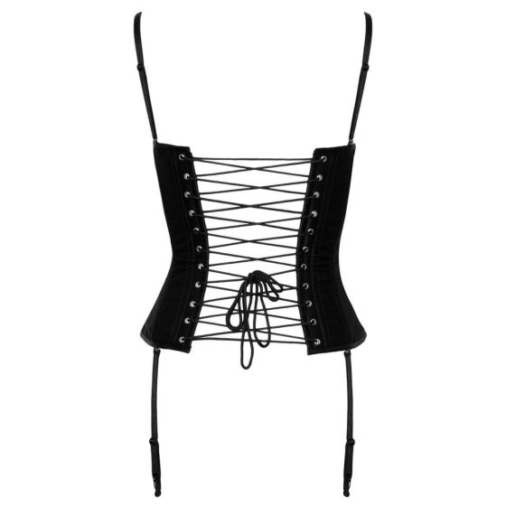 Cottelli Party - corset din satin cu portjartier (negru)