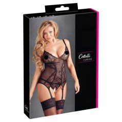   Cottelli - top damă sexy dantelă cu panglică - negru - XXL