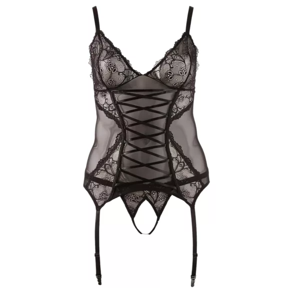 Cottelli - top damă sexy dantelă cu panglică - negru - XXXXL
