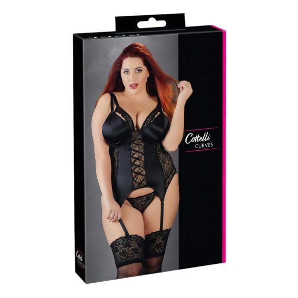 Cottelli Plus Size - Top versatil cu portjartier (negru) - 2XL
