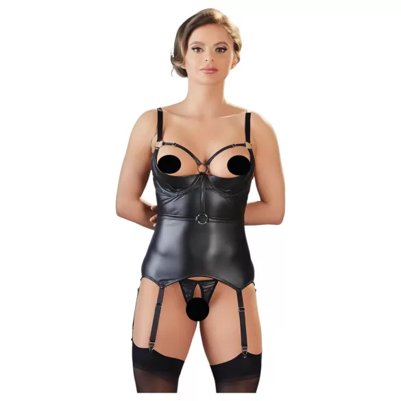 Cottelli Bondage - top lucios push-up cu cătușă (negru)