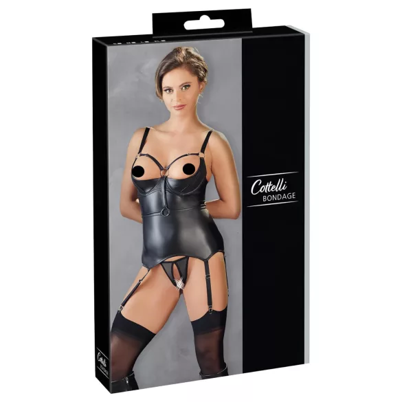 Cottelli Bondage - top lucios push-up cu cătușă (negru) - XL