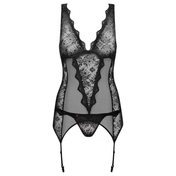 Obsessive - set lenjerie sexy cu broderie fină - top și tanga negru - L/XL