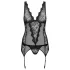 Obsessive - set lenjerie sexy cu broderie fină - top și tanga negru - L/XL