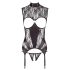 Abierta Fina - set sexy deschis cu dantelă sclipitoare - negru - XL