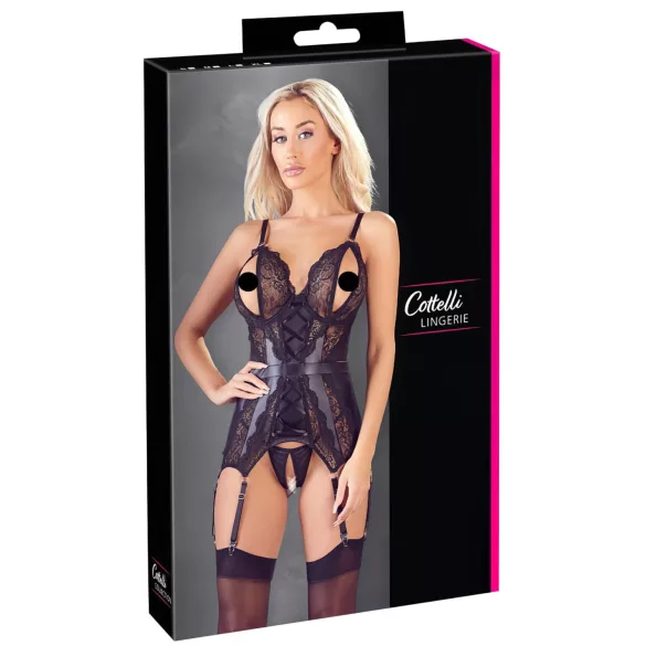 Cottelli - set lenjerie cu top deschis și tanga dantelă neagră