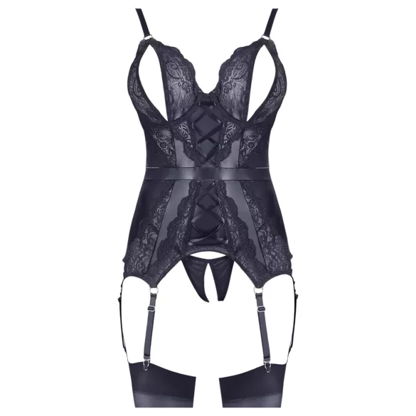 Cottelli - set lenjerie cu top deschis și tanga dantelă neagră - XL