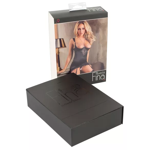 Abierta Fina - top strălucitor cu lanț și tanga (negru)