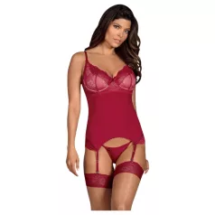   Rosalyne Obsessive - top cu portjartier și șiret, cu tanga (roșu purpuriu) - S/M