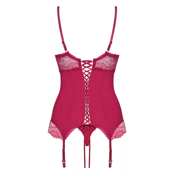 Rosalyne Obsessive - top cu portjartier și șiret, cu tanga (roșu purpuriu) - S/M