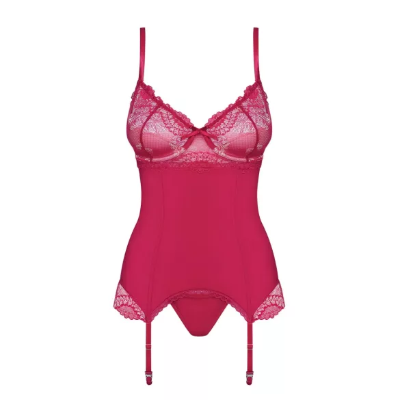 Rosalyne Obsessive - top cu portjartier și șiret, cu tanga (roșu purpuriu) - S/M