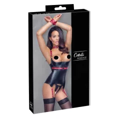   Cottelli Bondage - Top lucios cu ridicare sâni și guler - negru - M