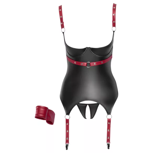 Cottelli Bondage - Top lucios cu ridicare sâni și guler - negru - XL