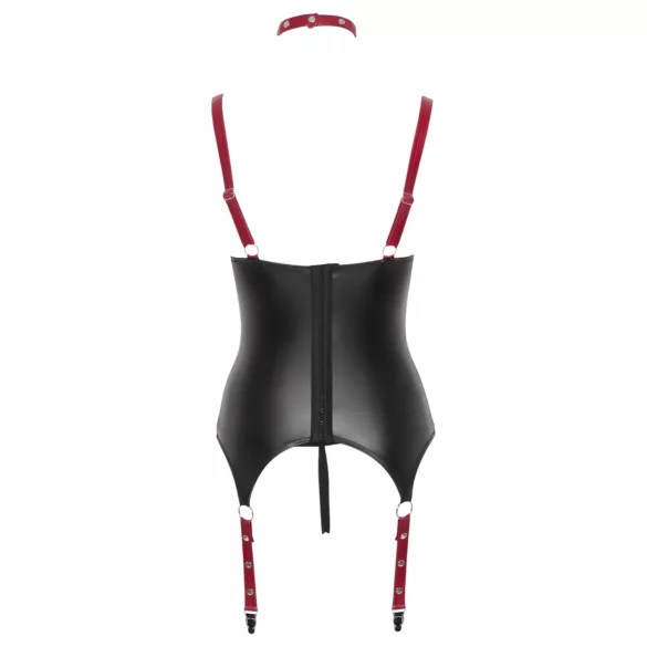 Cottelli Bondage - Top lucios cu ridicare sâni și guler - negru - XL