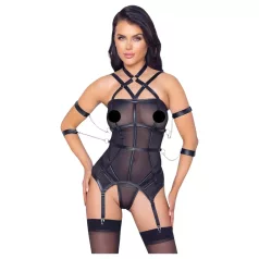   Cottelli Bondage - top cu curele, cătușe pentru mâini și tanga (negru)