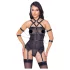 Cottelli Bondage - top cu curele, cătușe pentru mâini și tanga (negru)