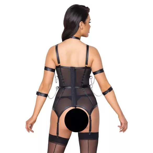 Cottelli Bondage - top cu curele, cătușe pentru mâini și tanga (negru) - M