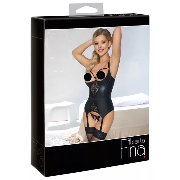 Abierta Fina - sutien tip balconette cu portjartier - negru - L