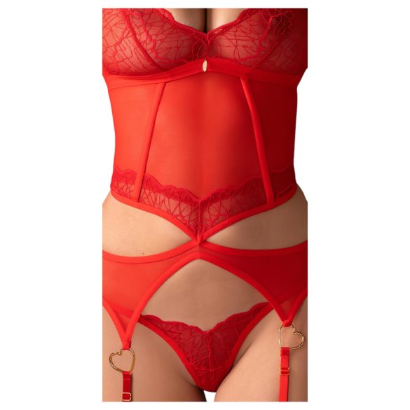Obsessive - set lenjerie sexy din dantelă transparentă - roșu - L/XL