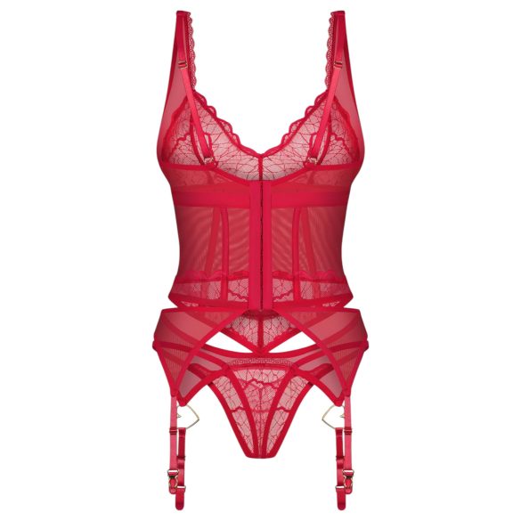 Obsessive - set lenjerie sexy din dantelă transparentă - roșu - L/XL