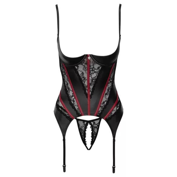 Cottelli - set cu corset cu jartieră și tanga deschisă (negru)