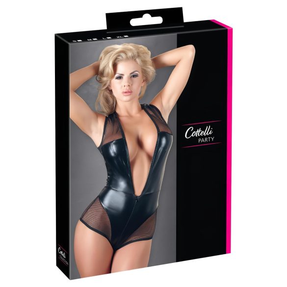 Cottelli - body lucios din plasă (negru) - XL