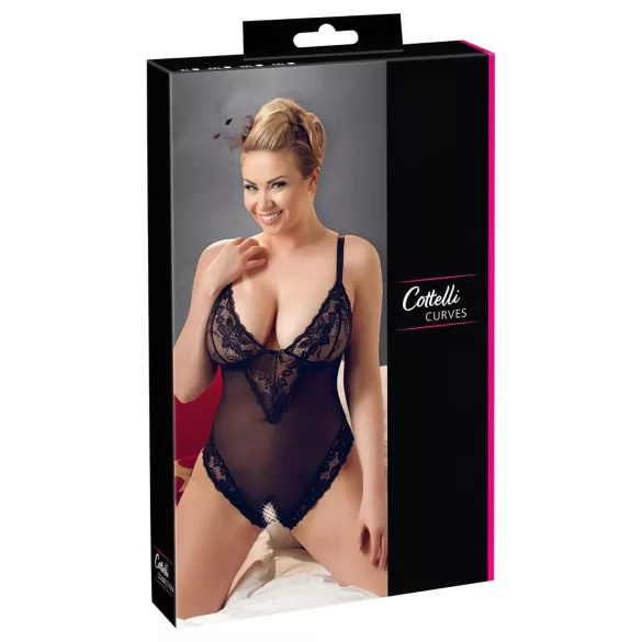 Cottelli Plus Size - body din dantelă - negru - XXXXL