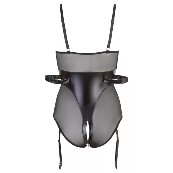 Cottelli Bondage - body lucios cu cătușe - negru - M