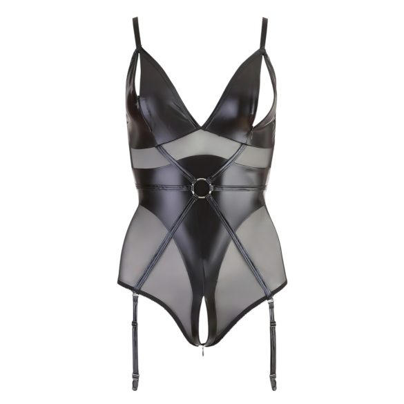 Cottelli Bondage - body lucios cu cătușe - negru - L