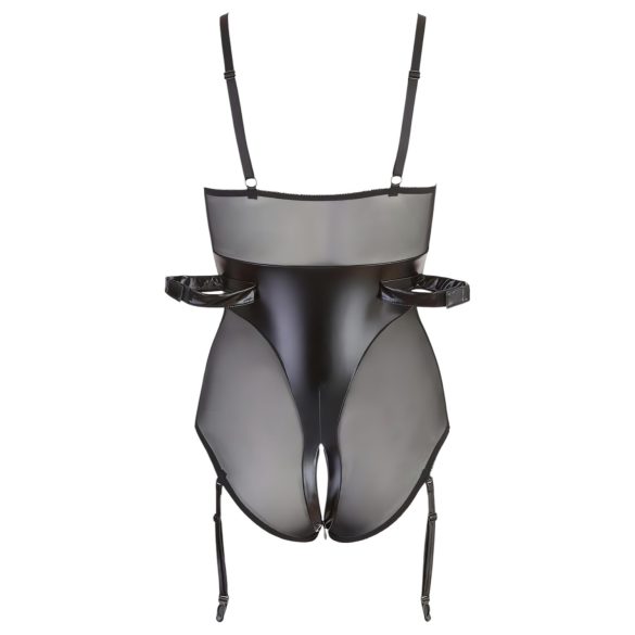 Cottelli Bondage - body lucios cu cătușe - negru - L