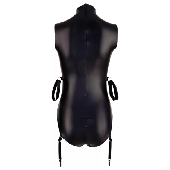 Cottelli Bondage - body lucios fără mâneci cu cătușe pentru mâini - negru - M