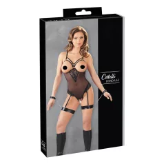   Cottelli Bondage - body cu inele metalice și cătușe pentru mâini - negru - M