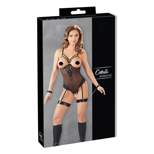 Costum bondage cu inele și cătușe - Cottelli (negru) - XL