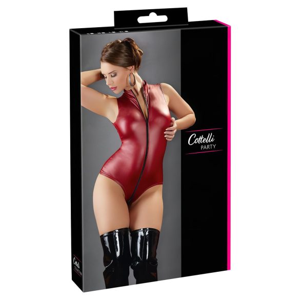 Body roșu lucios fără mâneci cu fermoar - Cottelli Party - XL