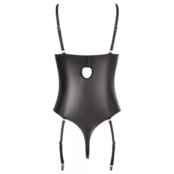 Abierta Fina - body întreg deschis cu dantelă și bretele - negru
