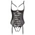Abierta Fina - body deschis cu dantelă și bretele strălucitoare (negru) - 80C/M