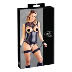   Cottelli Bondage - body deschis lucios și cătușe pentru mâini - negru - L