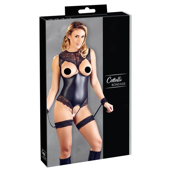Cottelli Bondage - body deschis cu cătușe (negru) - L