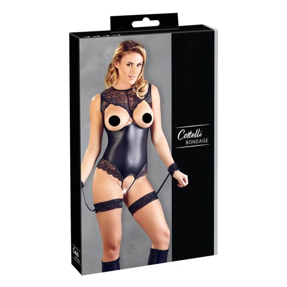Cottelli Bondage - body deschis cu cătușe (negru) - L
