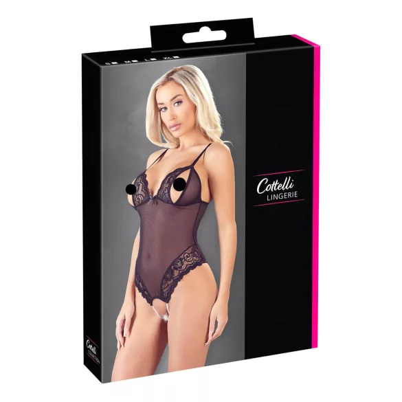 Cottelli - body deschis cu dantelă și perle - negru