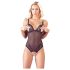 Cottelli - body negru din dantelă cu perle, senzual și deschis - XL