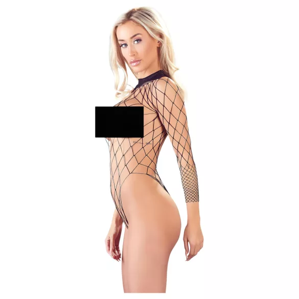 NO:XQSE - body sexy cu mânecă lungă - plasă neagră (S-L)
