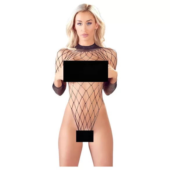 NO:XQSE - body sexy cu mânecă lungă - plasă neagră (S-L)