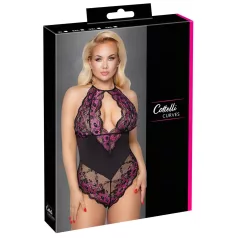 Cottelli Plus Size - body sexy floral - negru mov