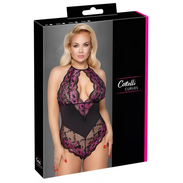 Cottelli Plus Size - body sexy floral - negru mov