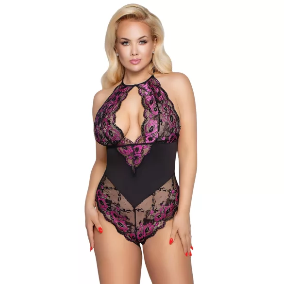 Cottelli Plus Size - body sexy floral - negru mov